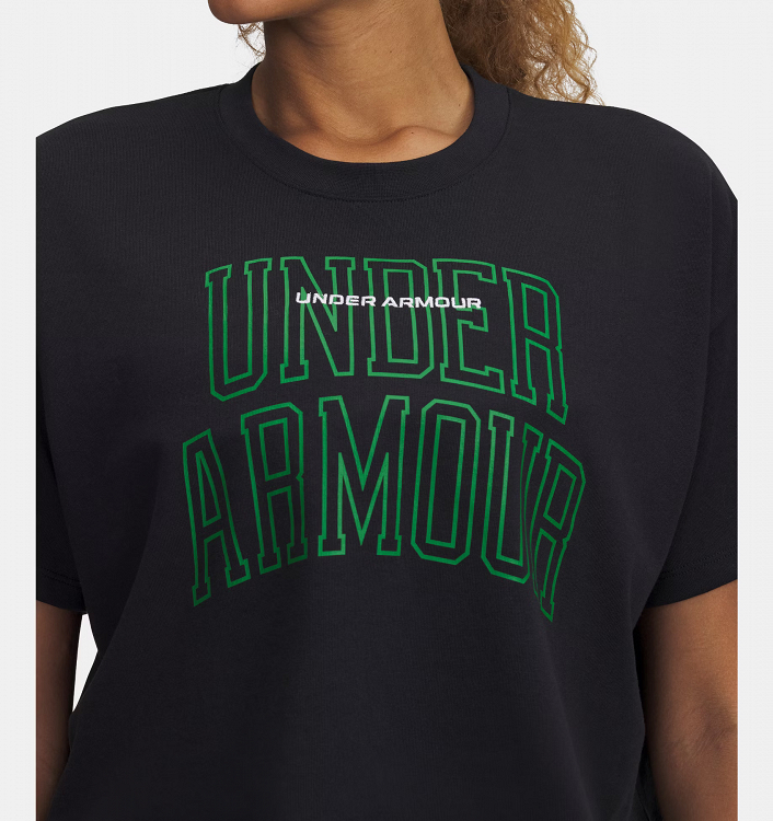 UA W VARSITY MIX HW SS CROP