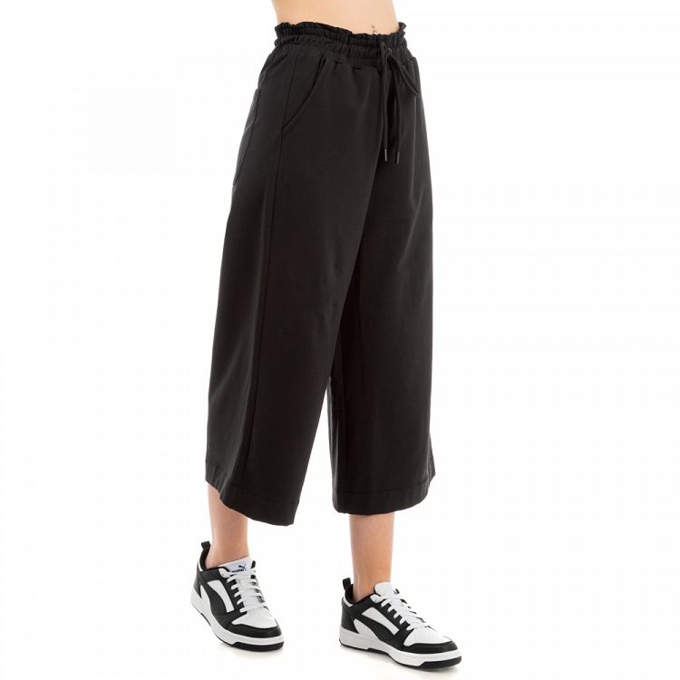 WOMEN CO/EL TERRY CROPPED WIDE LEG PANT