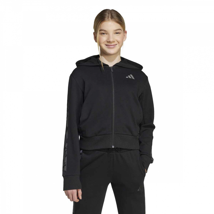 ADIDAS GIRLS 3-STRIPES ANIMAL FRENCH TERRY HOODED TRACK TOP