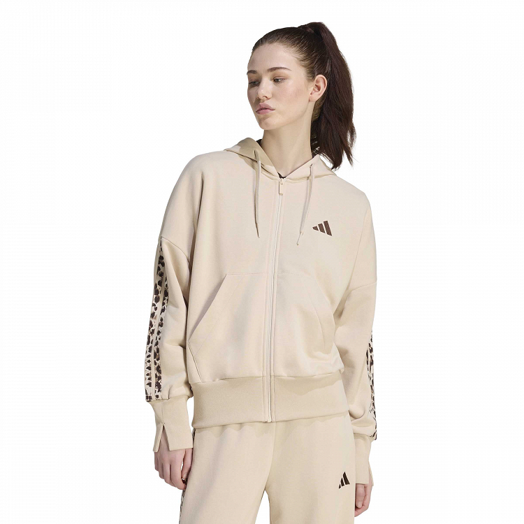 Seasonal Essentials Animal Print 3-Stripes Full-Zip Hooded Track Top